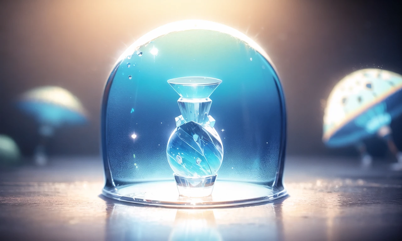 jellyfish, crystal, bottle,
ray tracing, Tyndall effect, depth of field,
blurry background, blurry foreground, light particles, reflection light, rim light, bloom effect,
(no humans:1.1),
