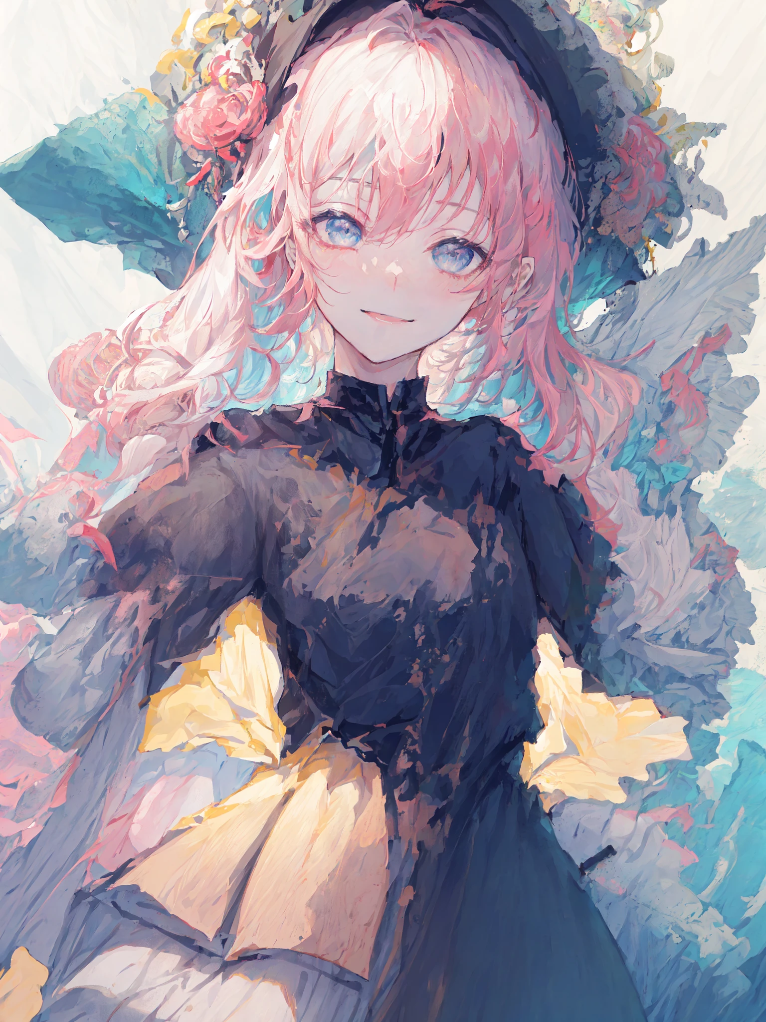 masterpiece,best quality,best quality,Amazing,beautiful detailed eyes,1girl,finely detail,Depth offield,extremely detailed CG unity 8k wallpaper,masterpiece,upper body,(vtuber minato aqua),pink hair,blue streaked hair, palace,holy,white long split mop dress ,mature female,standing,medium_breasts,silver-tiara,smile,black high heels,very long hair, body towards aside,jewelry,hair blue flower,grey eyes,close-up