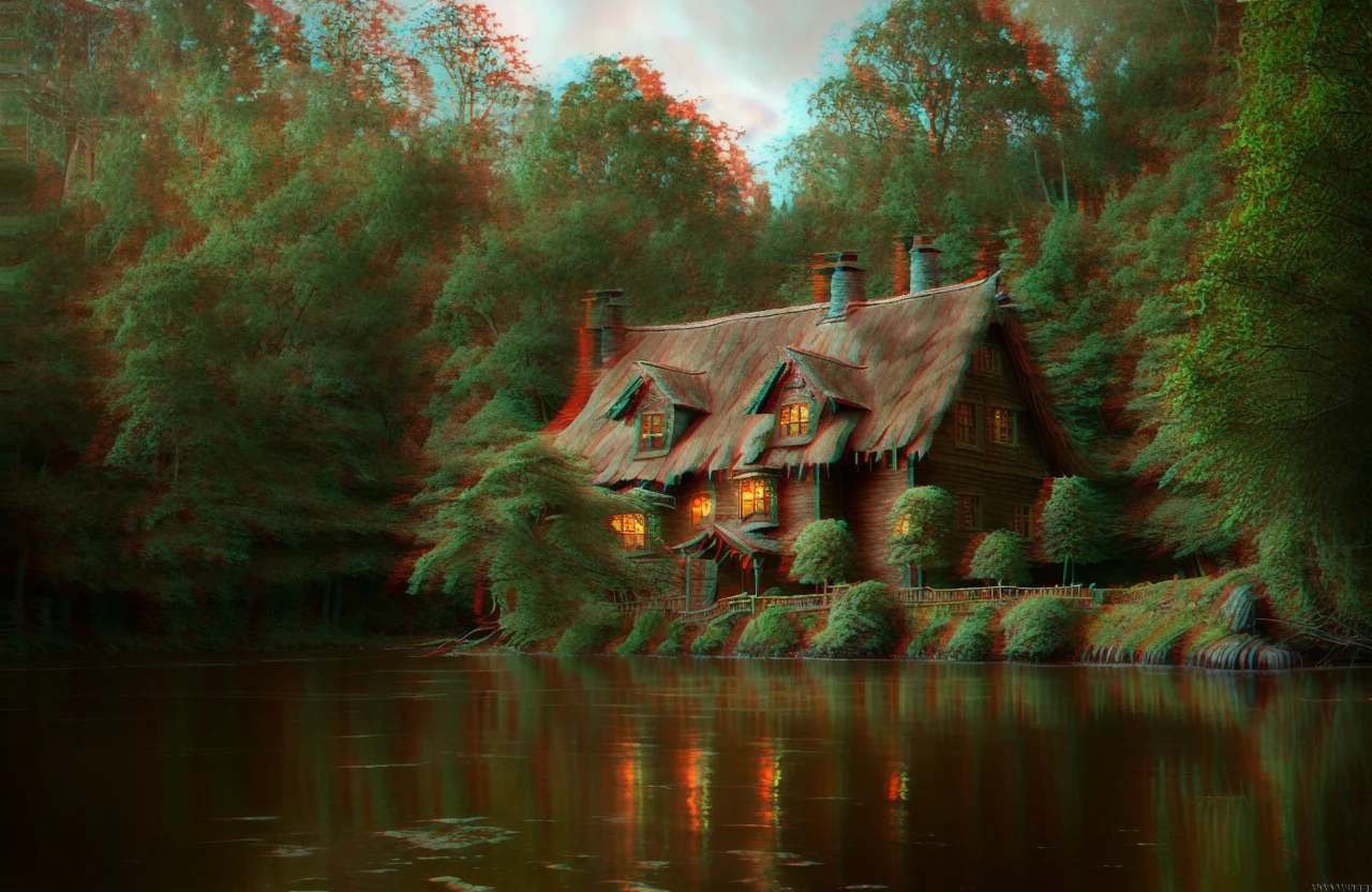 photo of an intricate Witch cottage, centered, surrounded by forest, clear focus, very coherent, majestic oil painting by Ed Blinkey, Atey Ghailan, Greg Manchess, Antonio Moro, trending on ArtStation, trending on CGSociety, Intricate, High Detail, Sharp focus, dramatic, photorealistic painting art by midjourney and greg rutkowski<hypernet:SamArt:0.134>