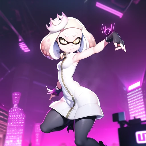 splatoon, pearl, inkling, cute, sfw, cyberpunk city background