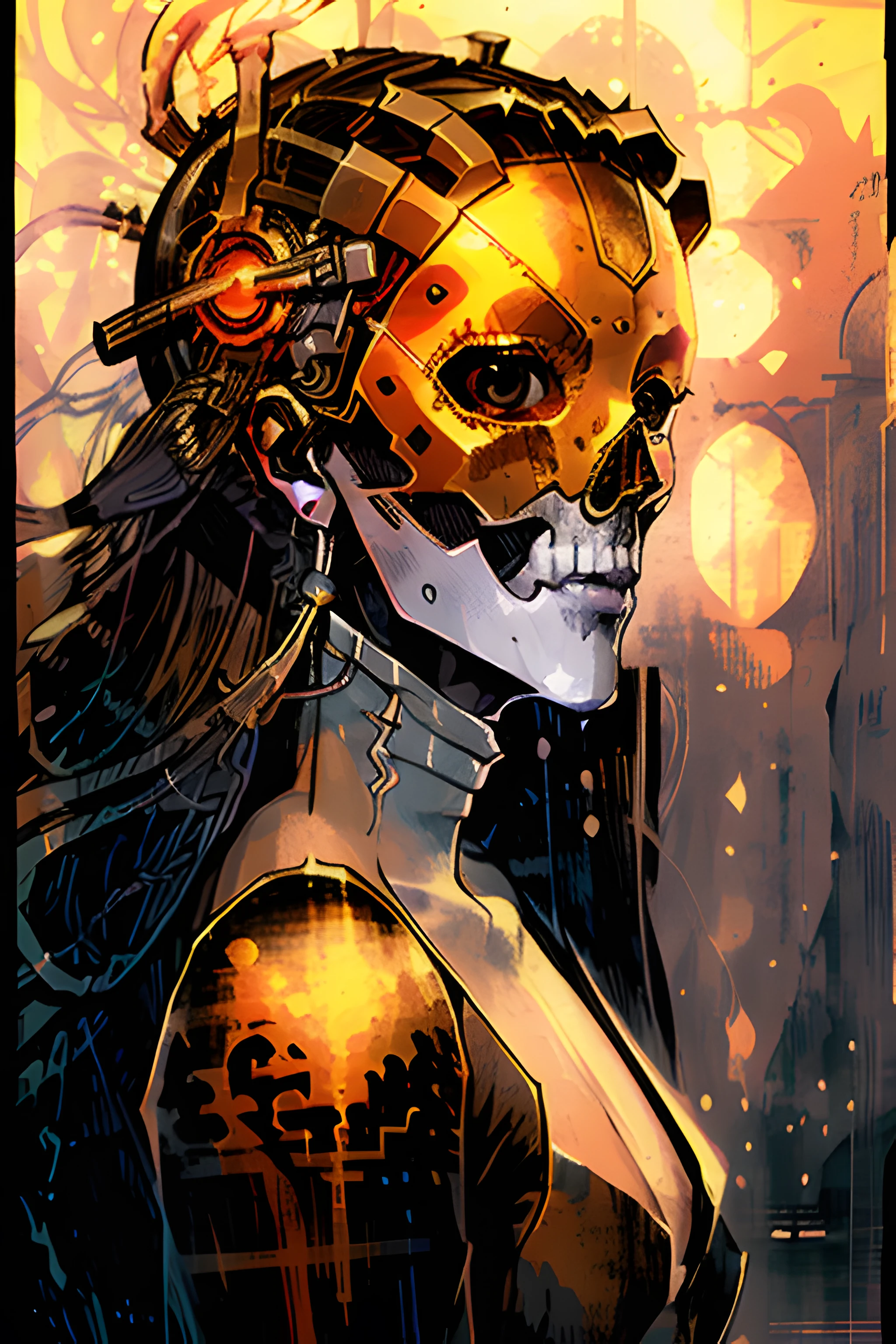 <lora:tarot card:1> Close-up portrait of the face of a beautiful princess in a twisted skull glass mask in a spaceman suit, epic angle and pose, symmetrical artwork, 3d with depth of field, blurred background, cybernetic jellyfish female face skull phoenix bird, translucent, nautilus, energy flows of water and fire. a highly detailed epic cinematic concept art cg render. made in maya, blender and photoshop, octane render, excellent composition, cinematic dystopian brutalist atmosphere, dynamic dramatic cinematic lighting, aesthetic, very inspirational, arthouse. y greg rutkowski, ilya kuvshinov, wlop, stanley artgerm lau, ruan jia and fenghua zhong