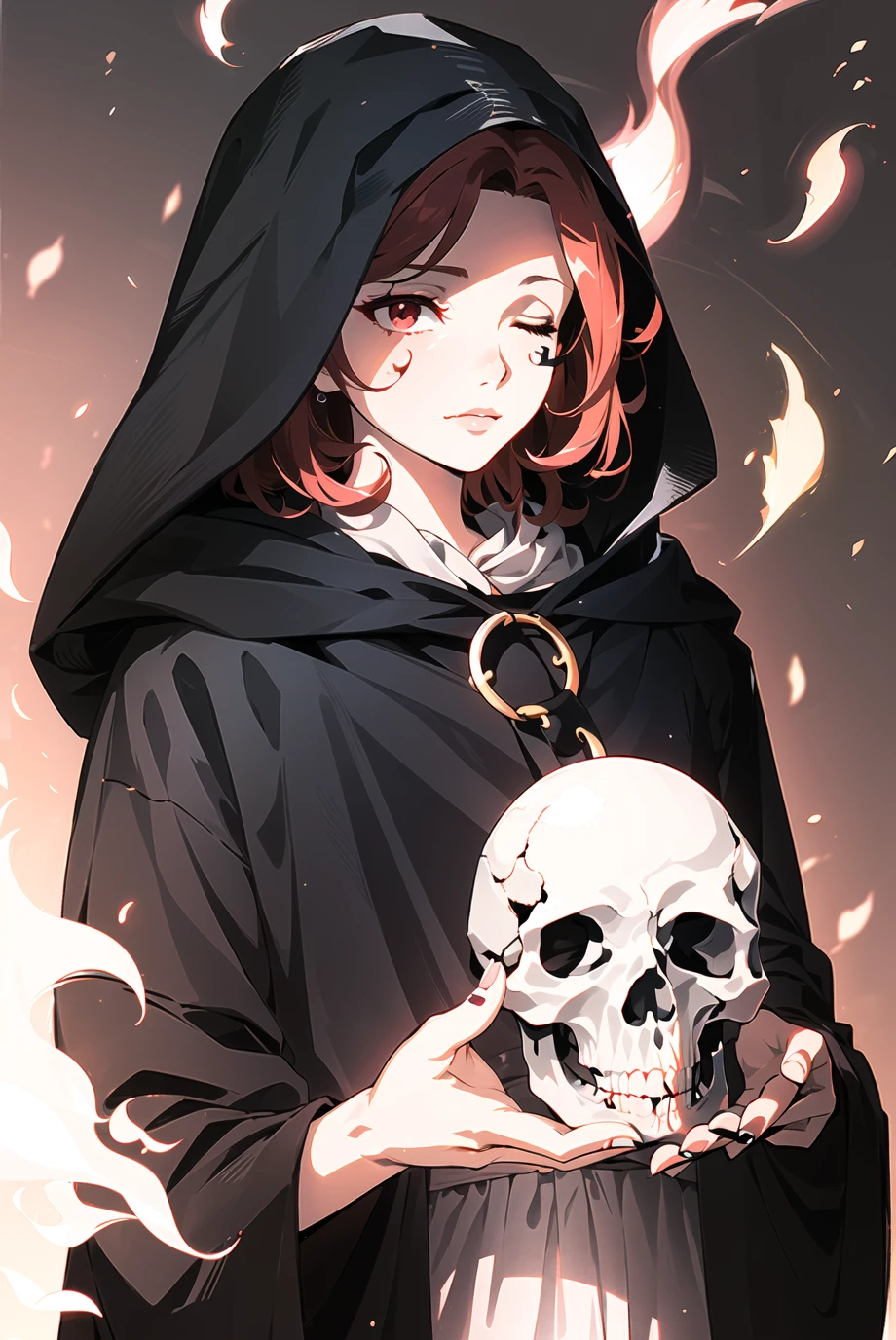 melina \(elden ring\),

1girl, cloak, elden ring \(object\), embers, expressionless, fingernails, holding, holding skull, one eye closed, realistic, red eyes, brown hair, skull, solo, upper body, veins, watermark, (pink hair:0.7), facial tattoo, brown clothes, (black cloak),
, ((masterpiece))

<lora:melina:0.65>