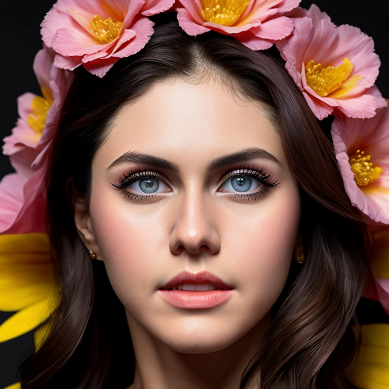 full body portrait of a gorgeous young alexandradaddario, A highly detailed and hyper realistic lisa frank, trending on artstation, butterflies, floral, sharp focus, studio photo, intricate details, highly detailed, by Tvera and wlop and artgerm, alberto seveso and geo2099 style
