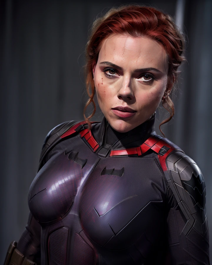 scarlett, (Batman cosplay), highly detailed, artstation, smooth, sharp focus, 8K,(underboob)