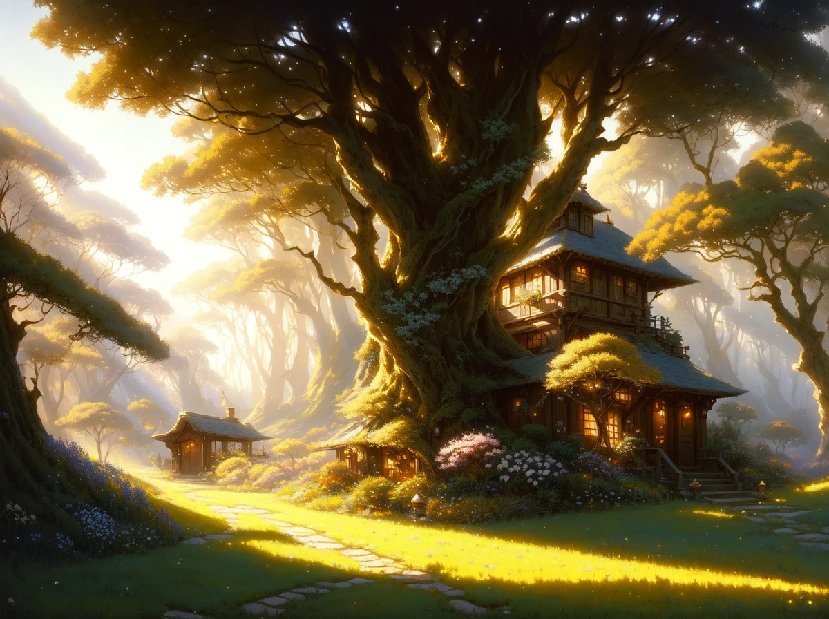 modelshoot style, (extremely detailed CG unity 8k wallpaper), full shot body photo of the most beautiful artwork in the world, a serene beautiful hobbit's shire, professional majestic oil painting by Ed Blinkey, Atey Ghailan, Studio Ghibli, by Jeremy Mann, Greg Manchess, Antonio Moro, trending on ArtStation, trending on CGSociety, Intricate, High Detail, Sharp focus, dramatic, photorealistic painting art by midjourney and greg rutkowski, Style-SylvaMagic,
