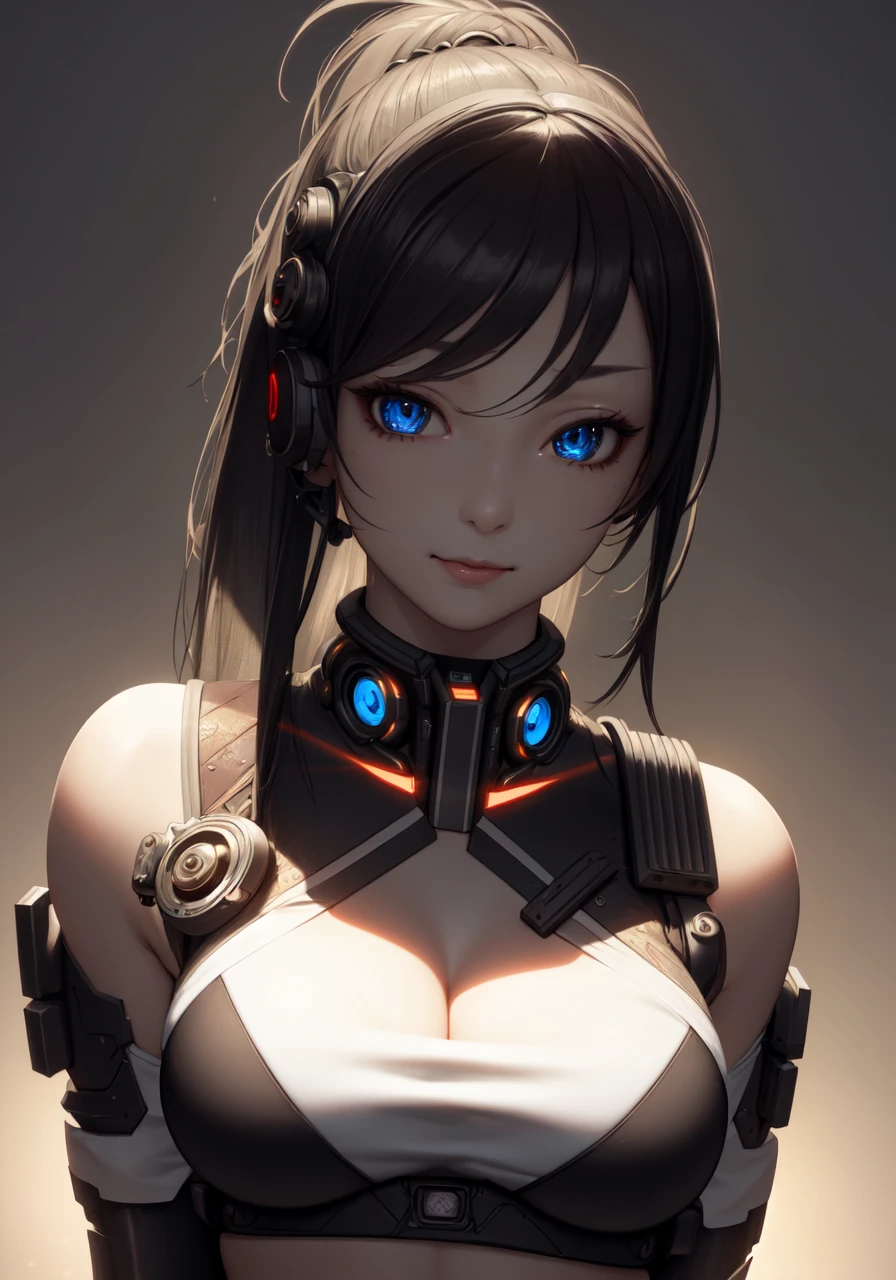 (masterpiece, sidelighting, finely detailed beautiful eyes: 1.2), (Overhead view),dynamic angle,cyberpunk japanese armor, backlighting, (midriff)