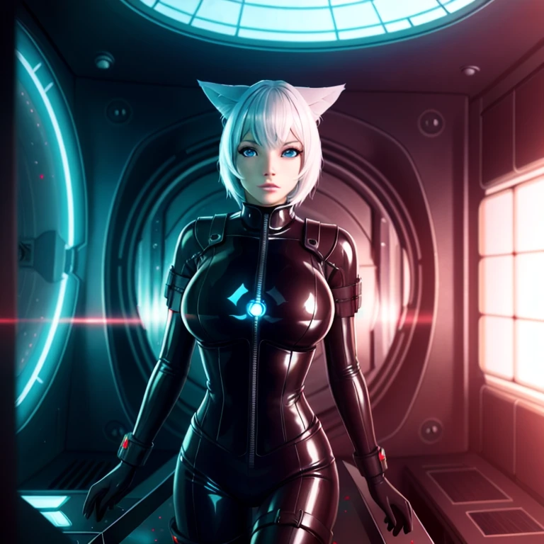 latex, miqote_woman, apocalypse, photorealistic, normal skin, destruction, radioactivity,inside a scifi spaceship, the end of the world, perfect eyes,