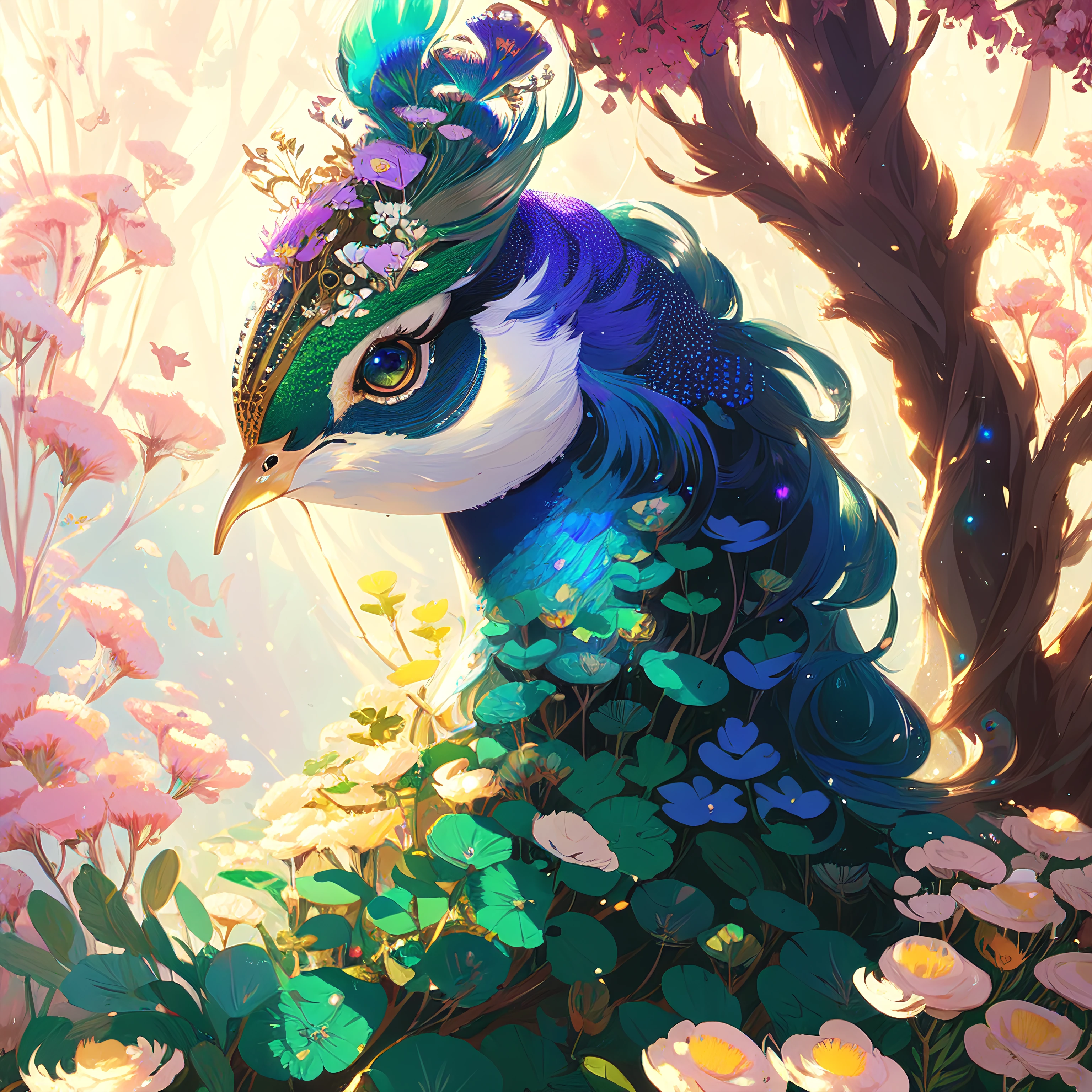 Style-SylvaMagic, Portrait of a beautiful peacock, by Ismail Inceoglu, Gazelli, james jean, Anton Fadeev and Yoshitaka Amano, insanely detailed, 8k resolution, digital art, trending on artstation, Vibrant Colours, chibi style, a masterpiece, adorable friendly lovely