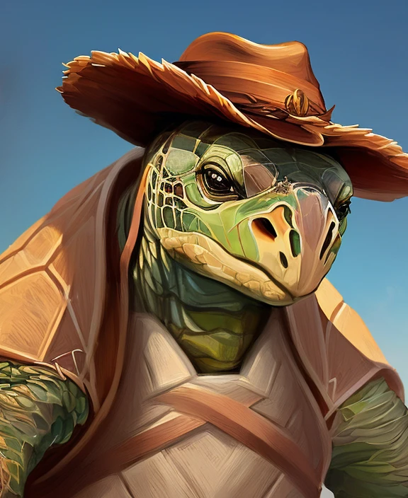 modelshoot style digital illustration close up shot of a tortle artificer wearing a t shirt and a panama hat, art by tony sart and rossdraws and Magali Villeneuve, sharp focus, (intricate background of australian outback), trending on artstation, trending on cgsociety, 4k UHD