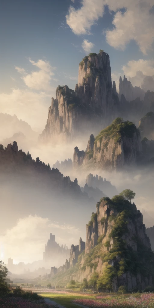 Analog style,ChromaV5,nvinkpunk,(extremely detailed CG unity 8k wallpaper),An image of a majestic mountain range with muted color tones, details of the rocky terrain and the subdued hues of the landscape, misty atmosphere and the subtle variations in color that give the scene depth and dimension ,award winning photography, Chromatic Aberration, Detailed , HDR, Bloom, style by Monet, Pissarro, and Sisley ,trending on ArtStation, trending on CGSociety, art by midjourney