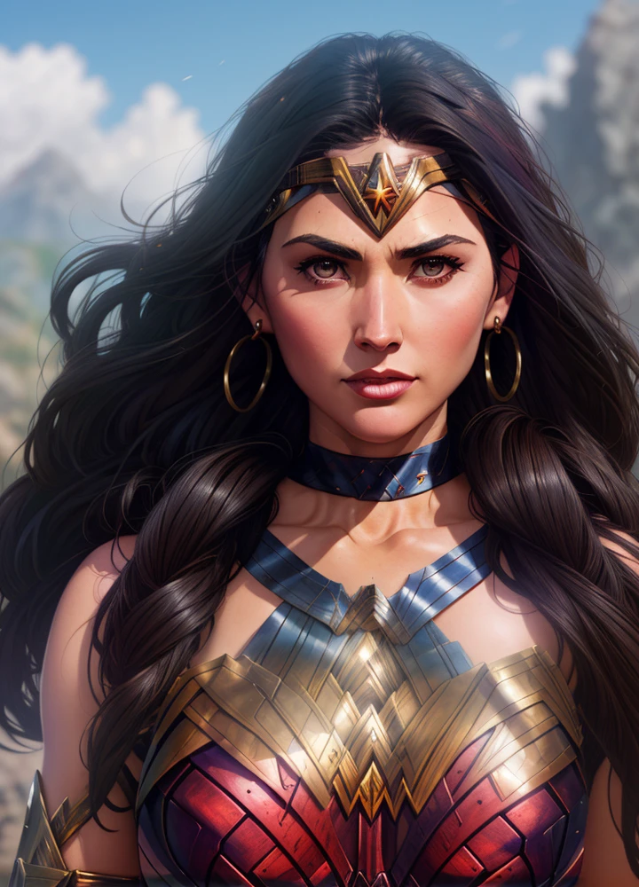 olmun, (wonder woman cosplay), highly detailed, artstation, smooth, sharp focus, 8K,(underboob), art by artgerm and greg rutkowski and edgar maxence