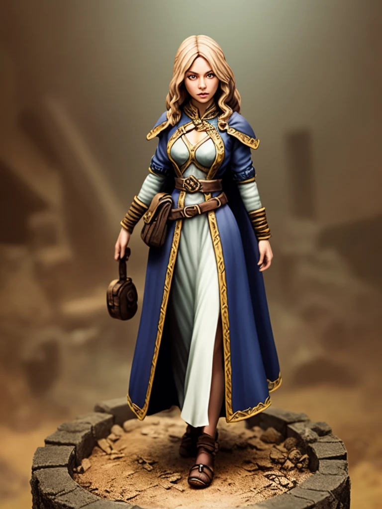 a painted miniature of a female human wizard on a base, in a lost ruin,  pmini style, character design, studio lighting, (extremely detailed 8k wallpaper), Intricate, High Detail figurine, Sharp focus, dramatic, photorealistic art  <lora:Painted_Miniature_i_v3.0:0.6>