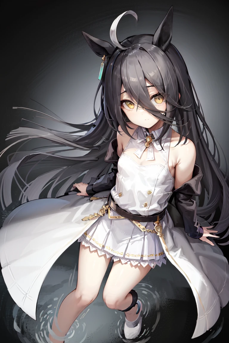 masterpiece, best quality, manhattan cafe \(umamusume\),
(white ahoge:1.2), small breasts, white underwear,
(off shoulder, bare shoulder:1.2), bare arms, white coat, closed mouth, full body
<lora:manhattan_cafe_lora:0.65>