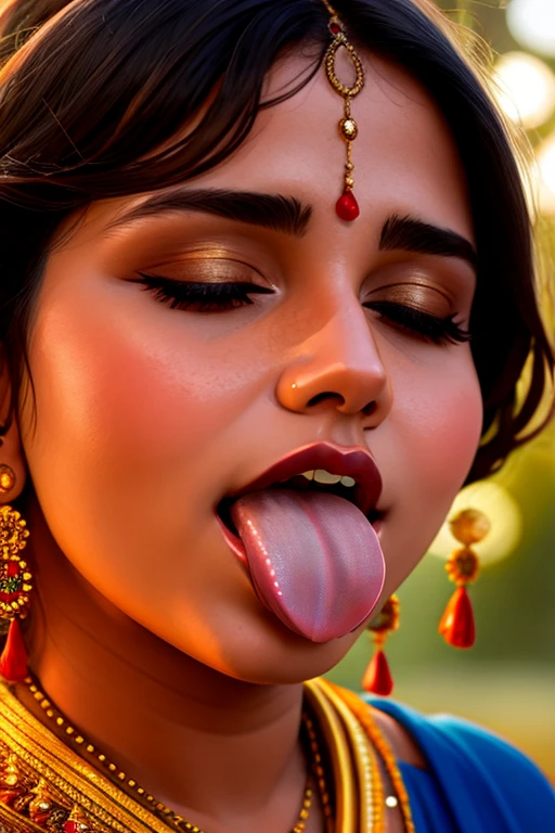 (awaitingtongue:1.3), photo of a young woman, closeup facial shot of a (cute young indian woman) (with her eyes closed:1.2) with short hair (wearing a sweater), National Gallery of Art Highlights, sunset, staring at the viewer, antview, bokeh, closeup of face, highly detailed, 8K, stunning, hdr, subsurface scattering, global illumination, film still, Film-like, bokeh, 3d, vivid color/golden hour/raytraced/warm colors, (indian woman), (perfect teeth)