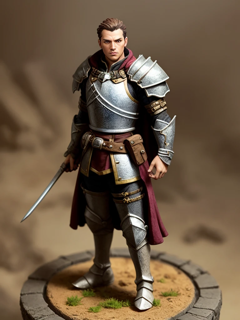 a painted miniature of a male human knight on a base, in a lost ruin,  pmini style, character design, studio lighting, (extremely detailed 8k wallpaper), Intricate, High Detail figurine, Sharp focus, dramatic, photorealistic art  <lora:Painted_Miniature_i_v3.0:0.6>