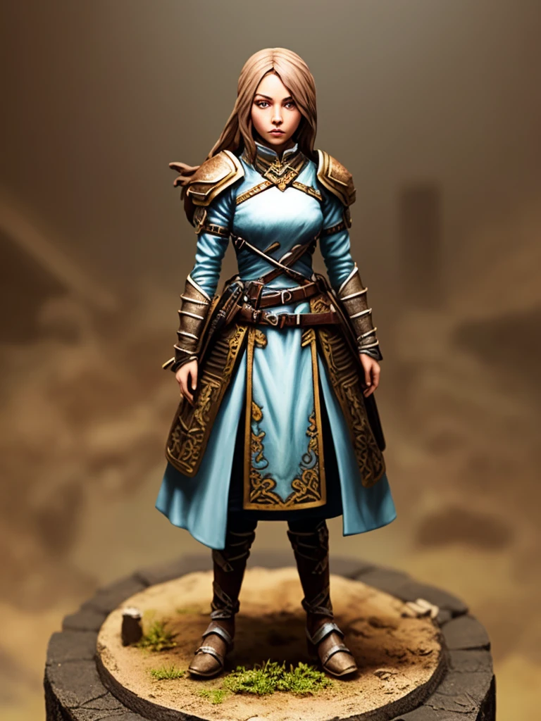 a painted miniature of a female human knight on a base, in a lost ruin,  pmini style, character design, studio lighting, (extremely detailed 8k wallpaper), Intricate, High Detail figurine, Sharp focus, dramatic, photorealistic art  <lora:Painted_Miniature_i_v3.0:0.6>