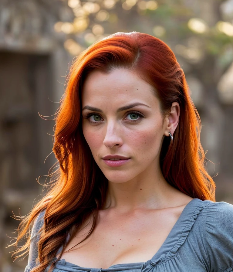 solo mid shot portrait photo of [Rashida Jones|Rachael Leigh Cook] as [Lili Reinhart|Jessica Lowndes] as a real life version of (Triss Merigold:1.28), open office fantasy background, charming smirking, by Ted Nasmith and Toei Animations ultra realistic highly detailed intricate photorealistic analog style photograph sharp focus on eyes, cinematic lighting