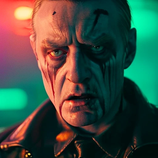 (35mmstyle:1) artstyle, headshot portrait photo cinematic film still of A (angry) man made of black metal with Devil horns, depth of field