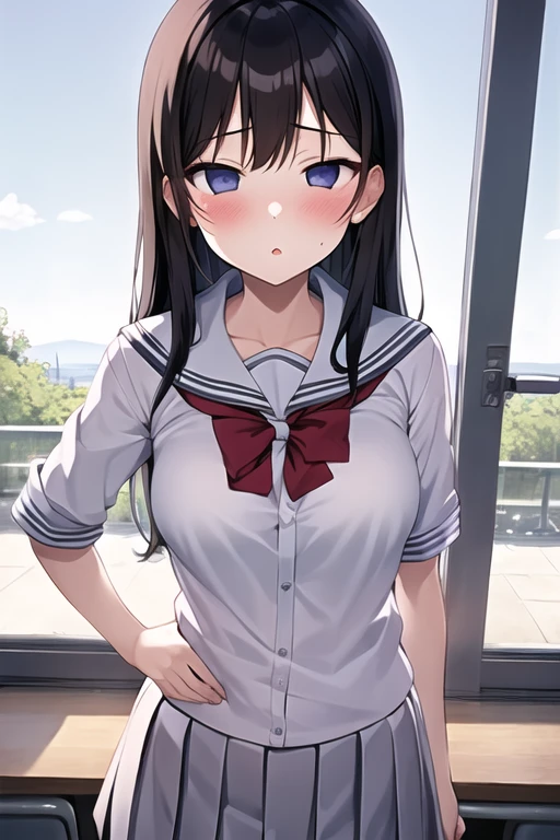 masterpiece, best quality, 1girl, utsurome, empty eyes, school uniform