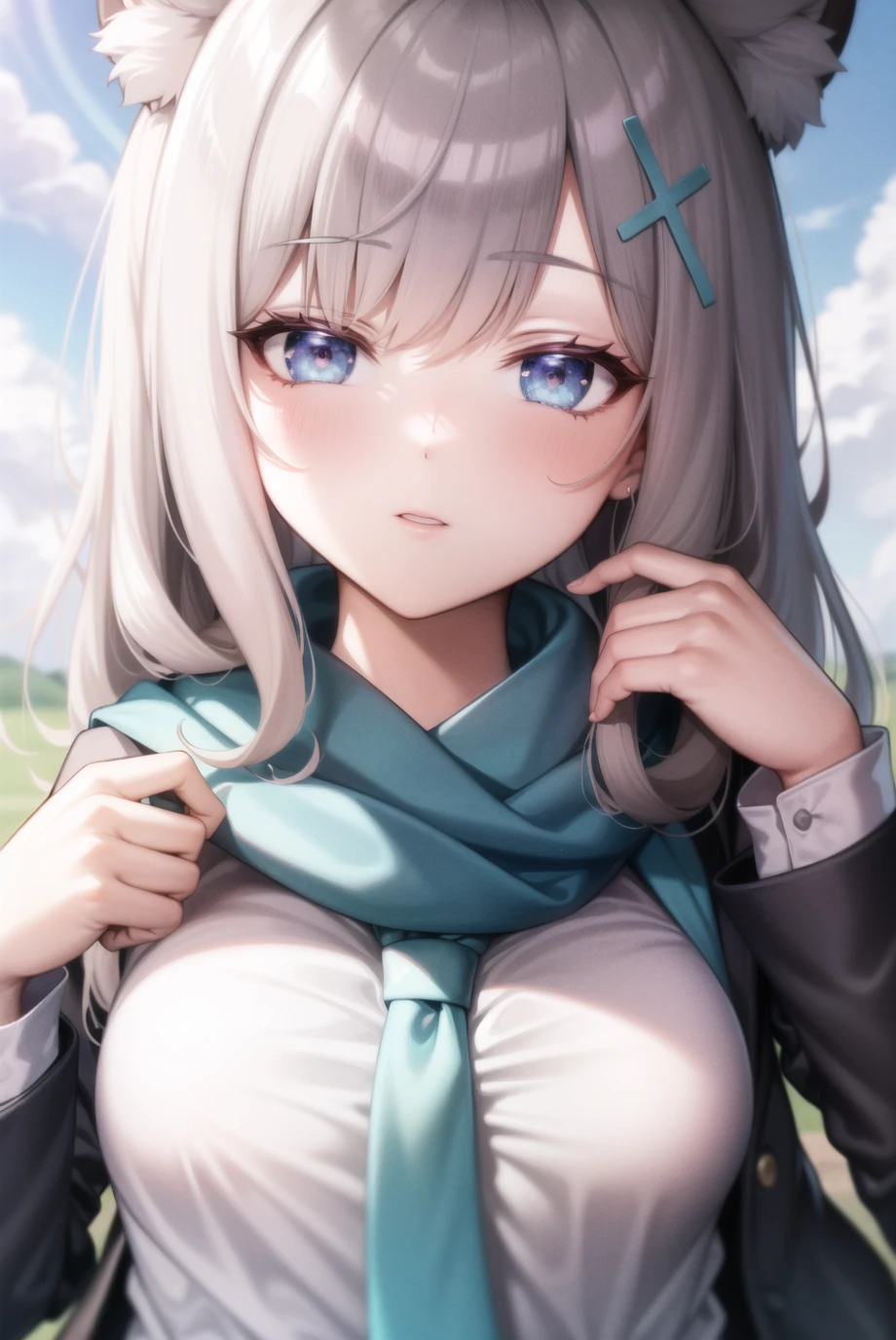 shiroko \(blue archive\),school uniform,scarf,necktie, highres,masterpiece, best quality, portrait, close-up, masterpiece,highres,best quality,8k