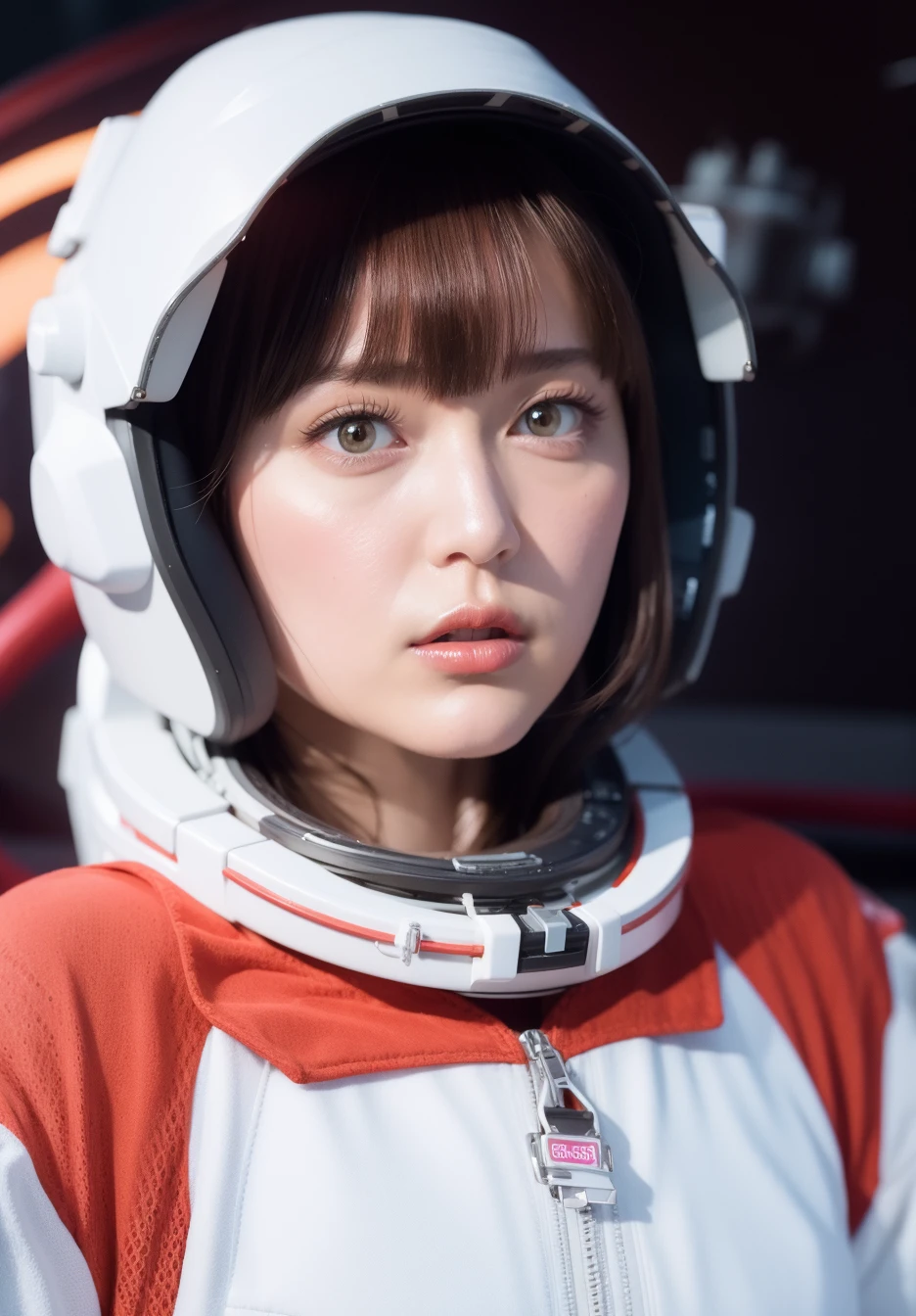 (wide angle),full body,lipstick,eyelashes,parted lips,
spacesuit, spacecraft, floating ,
looking away ,
best quality, ultra high res, (photorealistic:1.4), (detailed face and eyes),