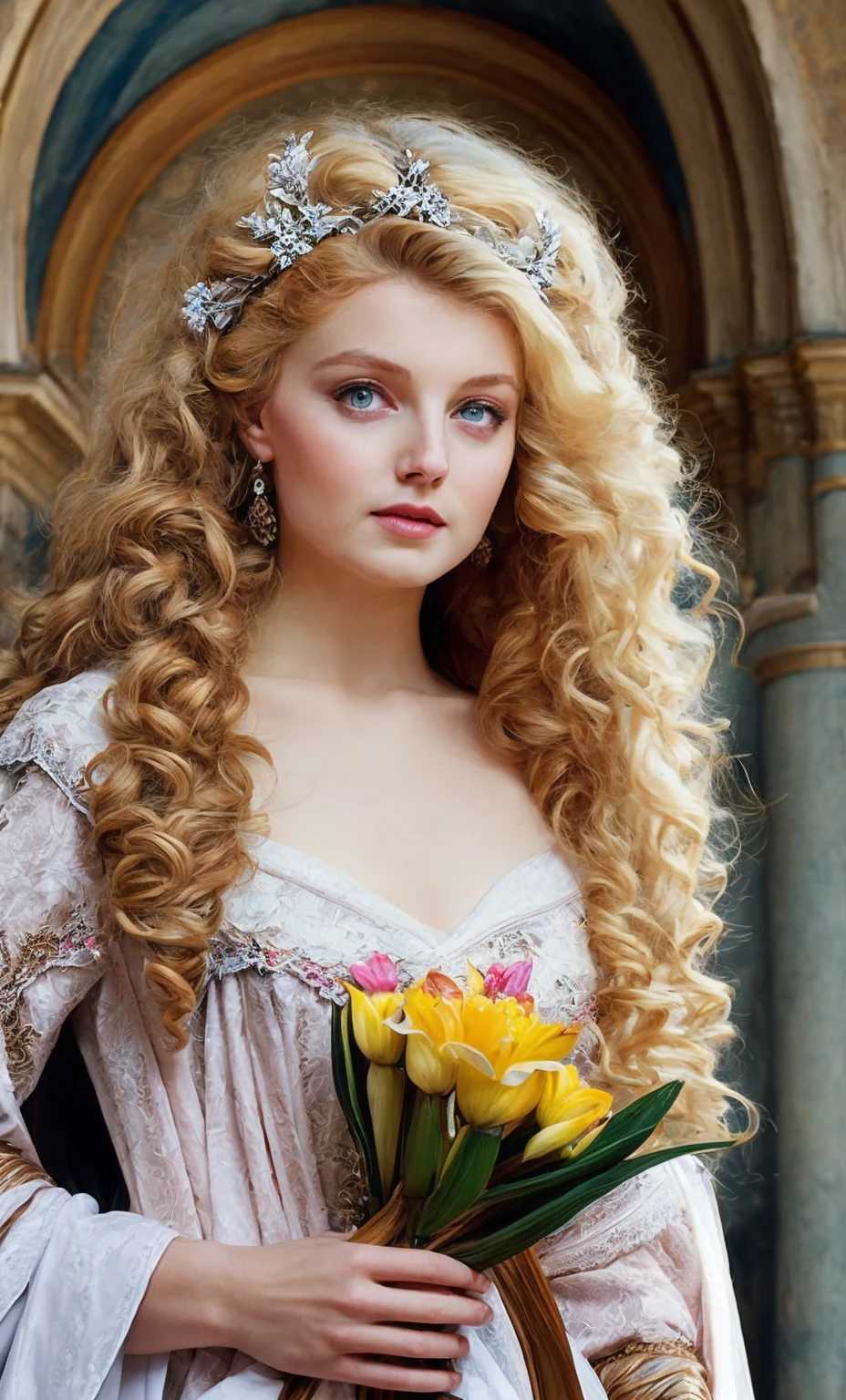 centered portrait royal robes (beautiful blonde girl Francesca Capaldi:1.2) roman (bath:1.2) house (lily flowers petals:1.3) detailed background many ceramic vases marble mahogany wood trim teal water (bright morning light:1.1) color grading
(award winning) (masterpiece:1.5) (best quality) (detailed) (8k) (HDR) (wallpaper) (cinematic lighting) (sharp focus)