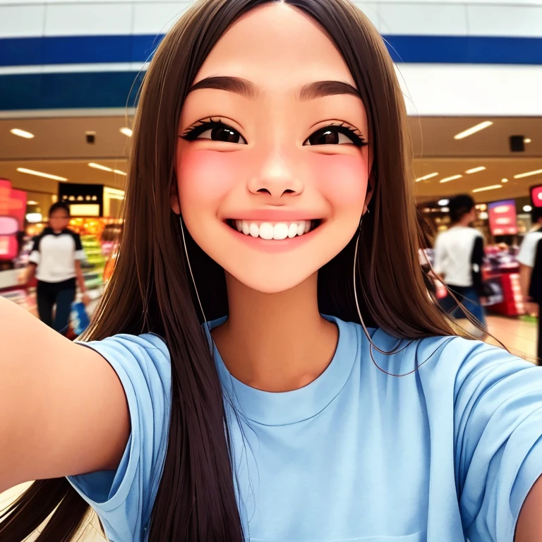 Selfie512, a teen walking through a shopping mall
