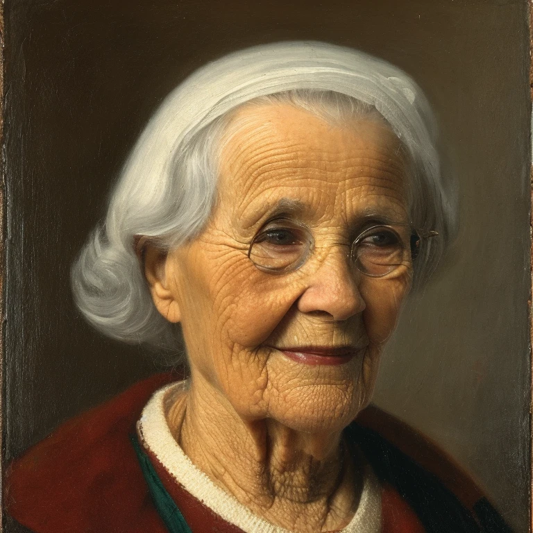 a portrait of old woman, +