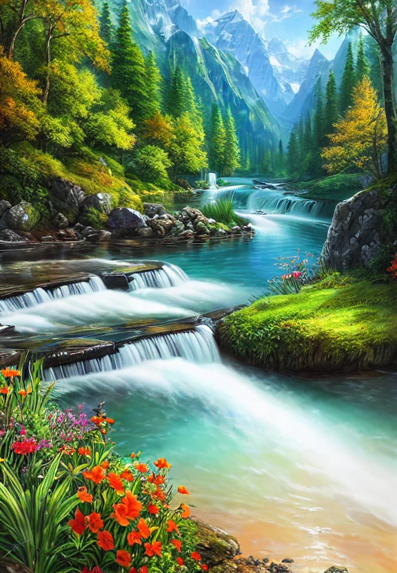landscape,water,(extremely detailed CG unity 8k wallpaper), most beautiful artwork in the world,professional majestic oil painting,intricate, High Detail, Sharp focus, dramatic, photorealistic painting art