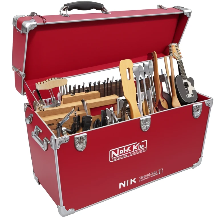 A guitar toolkit full of nick knacks and tools and musical equipment