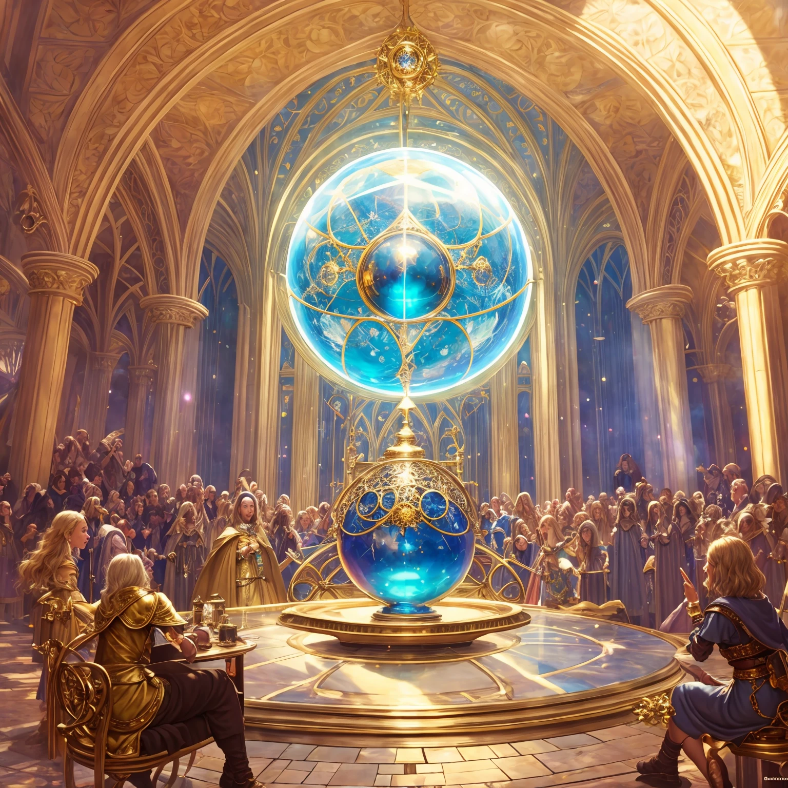 magical crystal sphere of pure energy sitting on an alchemy table,  brass structure Game of Thrones hogwarts
(masterpiece) (best quality) (detailed) (8k) (HDR) (wallpaper) (cinematic lighting) (sharp focus) (intricate) <lora:LuisapAngelicalLORA_v1:0.5> (Style-Hoggy:0.5)