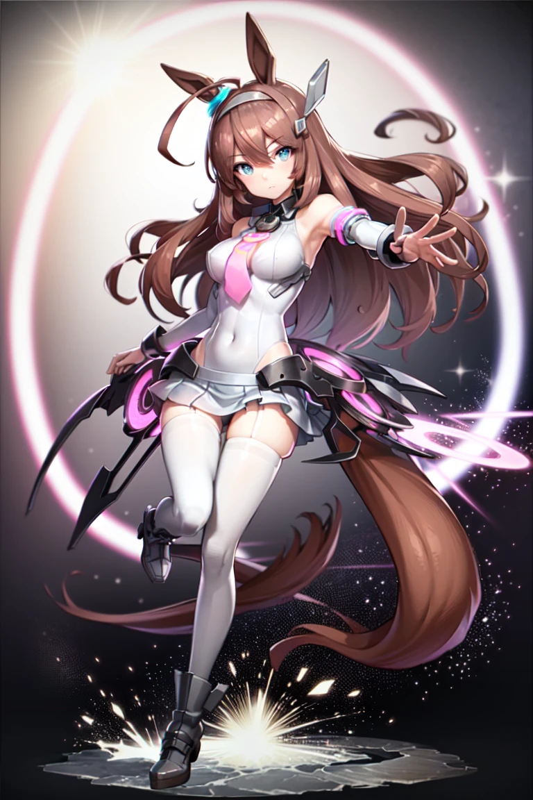 masterpiece, best quality,
mihono bourbon \(umamusume\),
white leotard, covered navel, lowleg skirt, detached sleeves, bare shoulders, miniskirt, pink necktie, highleg leotard, clothing cutout, closed mouth,
full body,
<lora:mihono_bourbon_lora-000010:0.7>