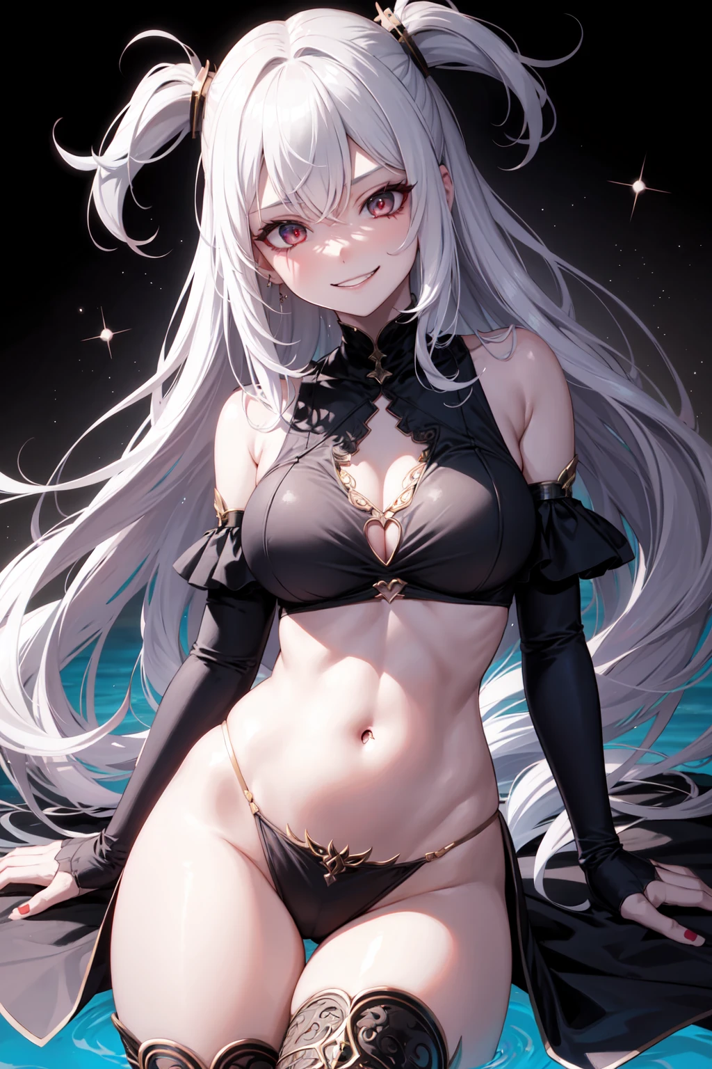 1girl, evil smile, shaded face,