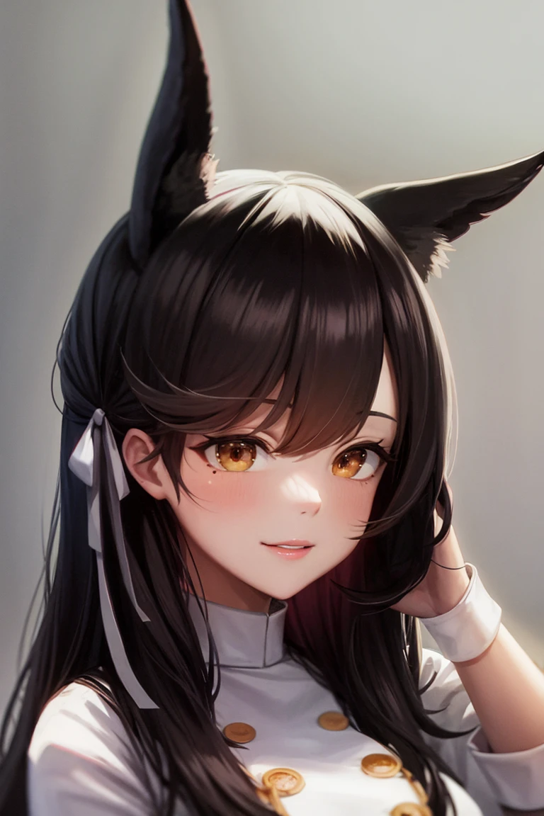 (portrait:1.4),(origin:1.3),atago,blush,moles,(seductive_smile:1.0),(detailed_face:1.2),medium_breasts,(gradient_background:1.3)
