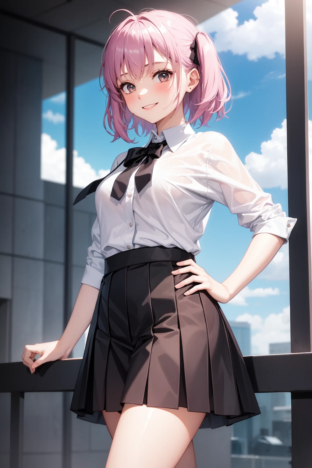 1girl, smile, shirt, skirt,