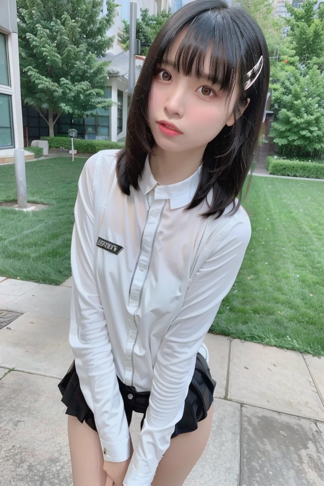 best quality, ultra high res, (photorealistic:1.4), <lora:Liyuu:0.8>, black hair, bangs, (collar:1.3), full body, looking_at_viewer, outdoor,