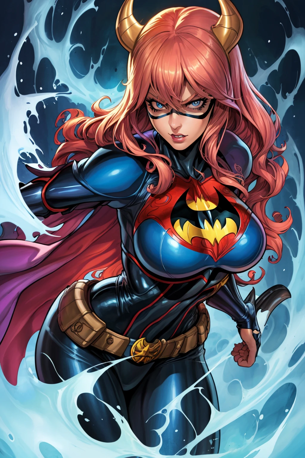 masterpiece, best quality, highres, highest quality, absurdres, ([Batgirl|witch] \(dc comic\)), traditional media, (painting \(medium\)), sharp expressive eyes, perfect face, wide hips, [plugsuit|corset], medium breast, thick lineart, atmospheric lighting, smooth, beautifully detailed riverbank background, cinematic composition, Joe Madureira   <lora:Reiq_05:1>