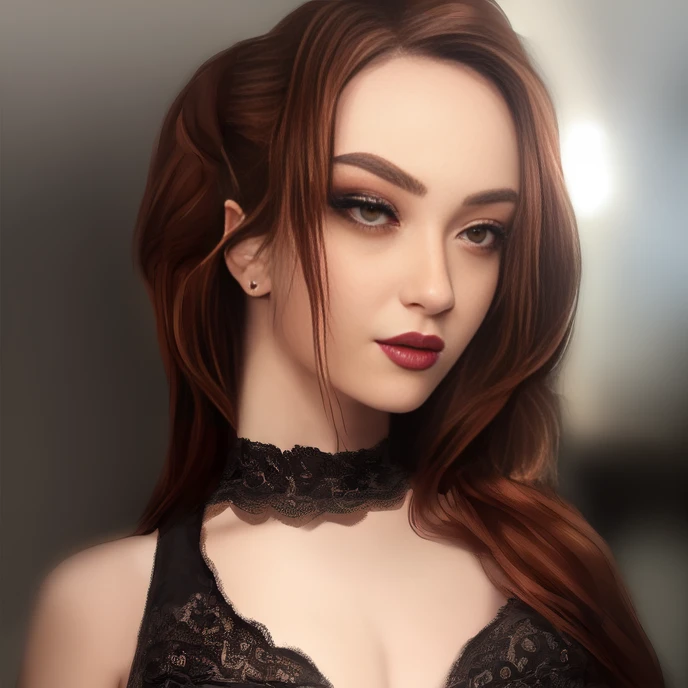 masterpiece, photo realistic, waist up photo of (No-one2) as jedi knight, slim, beautiful intricate oval face, detailed hair, natural eyes, small nose, mouth ajar, lips, big breasts, intricate long dress, vibrant, photo realistic, realistic, dramatic, dark, sharp focus, 8k, intricate wonderland environment, wearing black bra top, dark brown eyes