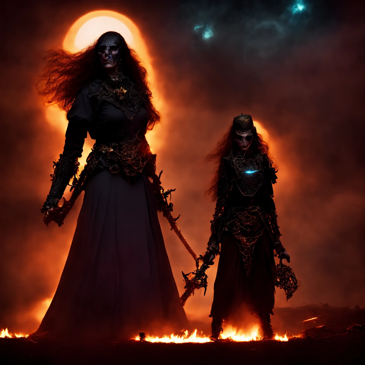 photo, of [scifi|fantasy] a witch's coven fights for power, (Bokeh:0.8) <lora:johnsondesuv15-e2:1>