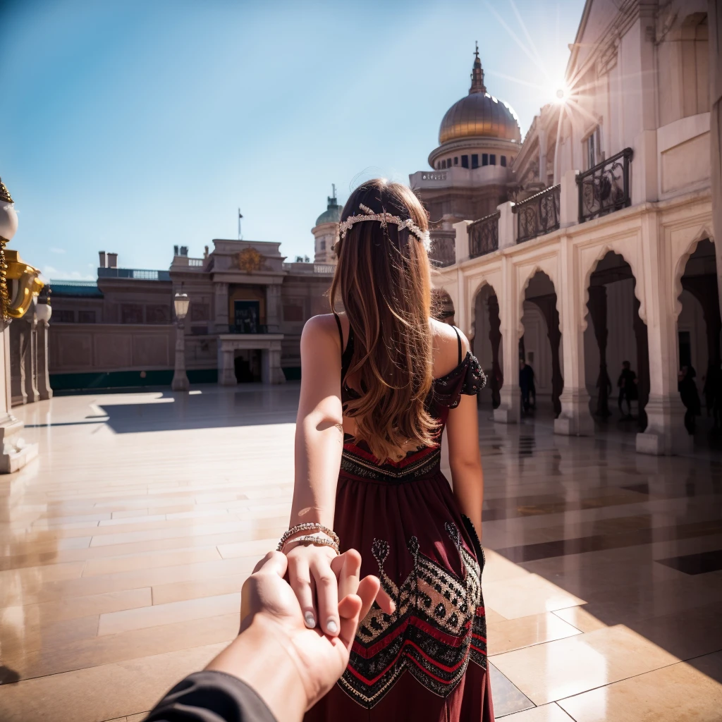 1girl, ultra detailed, highres, masterpiece,
by_style, bf_holding_hands, 1girl holding hands with viewer, walking in the palace,
<lora:bf_style:1>