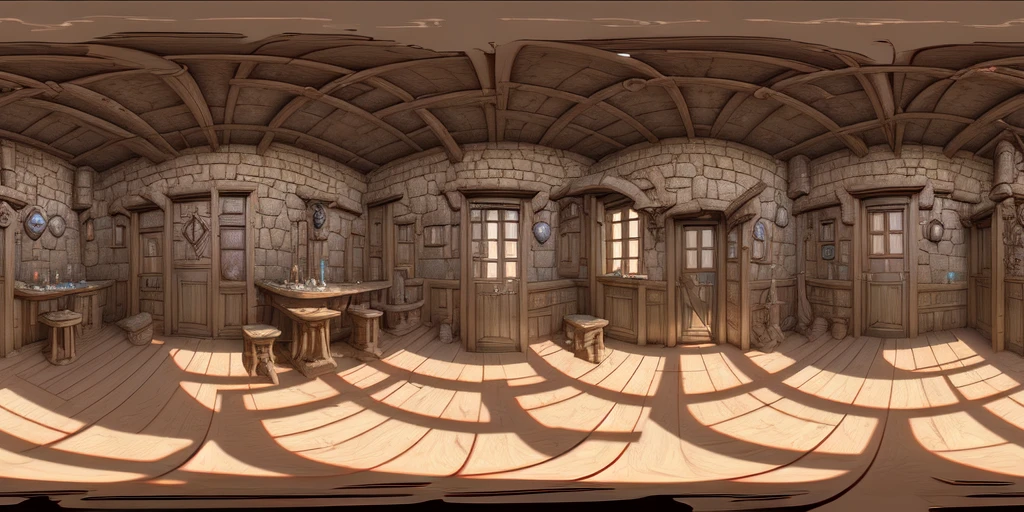 a 360 equirectangular panorama <lora:EQP_project-000006:1>, modelshoot style, (extremely detailed CG unity 8k wallpaper), small interior crowded tavern, medieval, high fantasy capital city outside, greg rukowski, jordan grimmer, artgerm, artstation