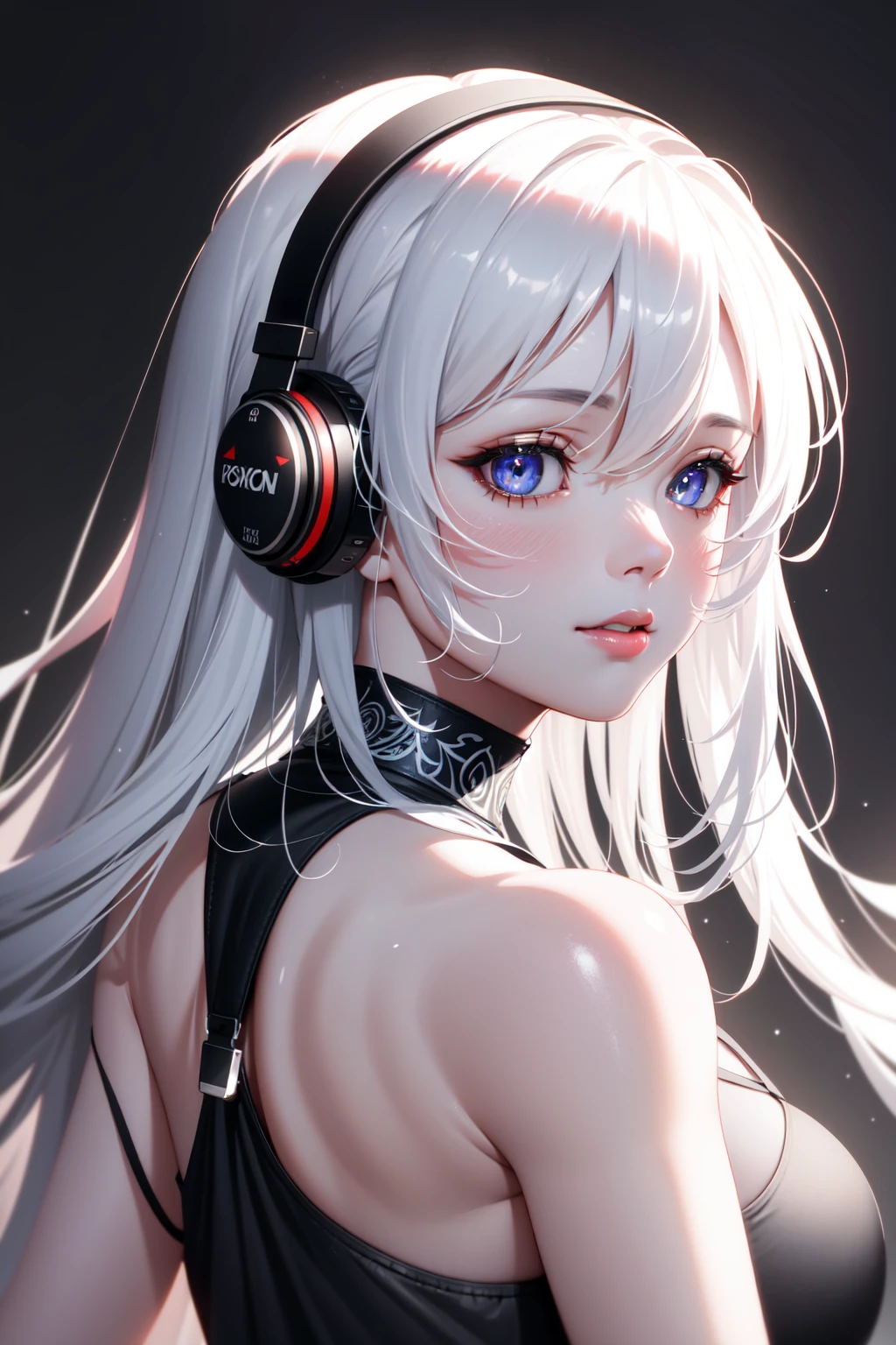 (masterpiece, sidelighting, finely detailed beautiful eyes: 1.2), (on the moon, space, looking back into earth), white hair, black tank top, volumetric lighting, white jacket, glowing headphone, cyberpunk, futuristic, multi-color eyes, detailed eyes, hyper detailed,light smile, highly detailed, beautiful, small details, ultra detailed, best quality, intricate, hyperrealism, sharp, digital illustration, detailed, realism, intricate, 4k, 8k, trending on artstation, good anatomy, beautiful lighting, award-winning, photorealistic, realistic shadows, realistic lighting, beautiful lighting, raytracing, intricate details, moody, rule of thirds, masterpiece, (illustration:1.1), highres, (extremely detailed CG, unity, 8k wallpaper:1.1), beautiful face, highly detailed face, ultra realistic, masterpiece, bokeh, extremely detailed, intricate, zoomout, colorful, vibrant colors, red nail polish, side view,