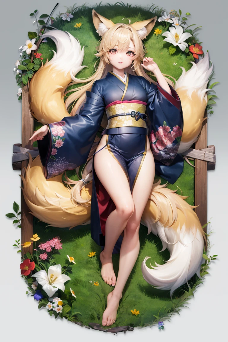 <lora:scg_512-000003:0.5>, scg, <lora:hiqcg_body_768_epoch-000005:0.025>, hiqcgbody,
masterpiece, best quality, 8k,
1girl, fantasy, (anime:1.2),illustration,
fox ears, makeup, fox tail,
absurdly long hair,
kimono, japanese clothes, flowers,
yokozuwari, barefoot,