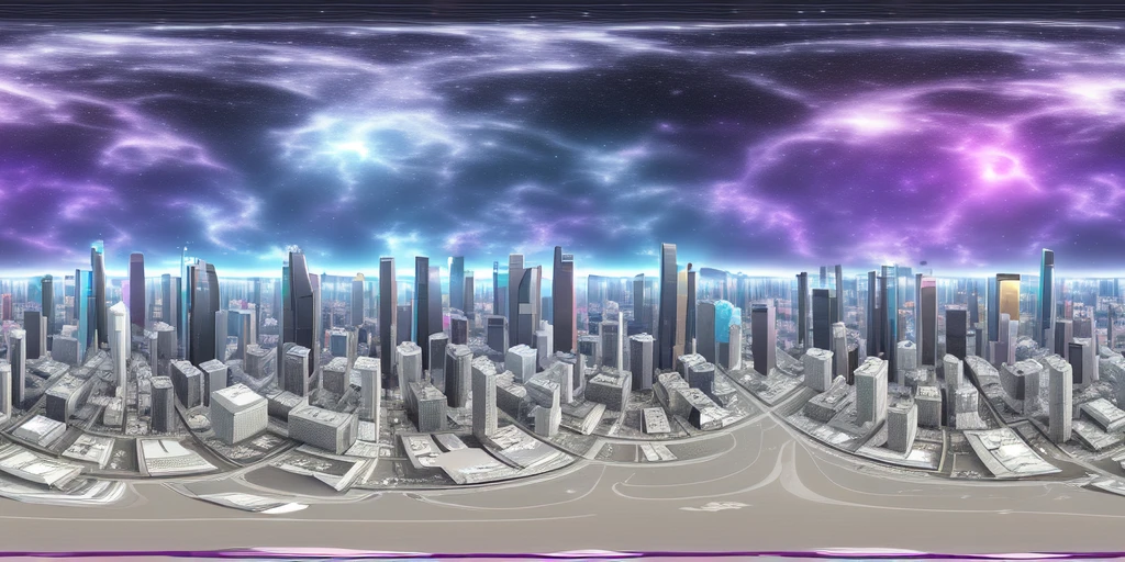 a 360 equirectangular panorama <lora:LatentLabs360:1>, modelshoot style, (extremely detailed CG unity 8k wallpaper), cosmic city in galaxy