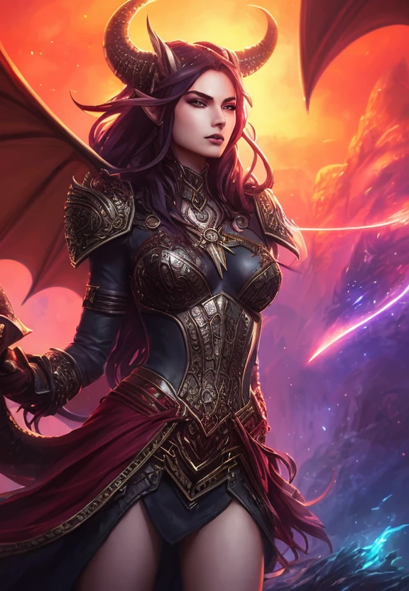 close-up head, facing camera, realistic digital painting portrait of a gothic female blood elf, (curly hair:1.1), (Dungeon and Dragon:1.3), magical dark and red universe, magic cloth armor with red and yellow engrave in, intricate details, (abstract background:1.2), (light particle:1.1), (very detailed skin:1.2), (game concept:1.3), (elden, ring style:1.3), (arcane style:0.8), (depth of field:1.3), global illumination, art by hoang lap and fuji choko and artgerm, and greg rutkowski and viktoria gavrilenko