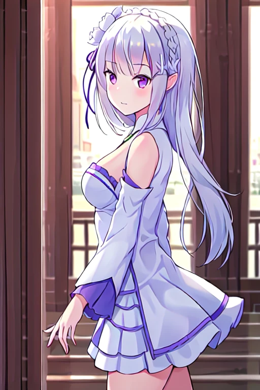 best quality, highres,ultra-detailed, from_side, solo_focus, <lora:Emilia:0.6>, Emilia,