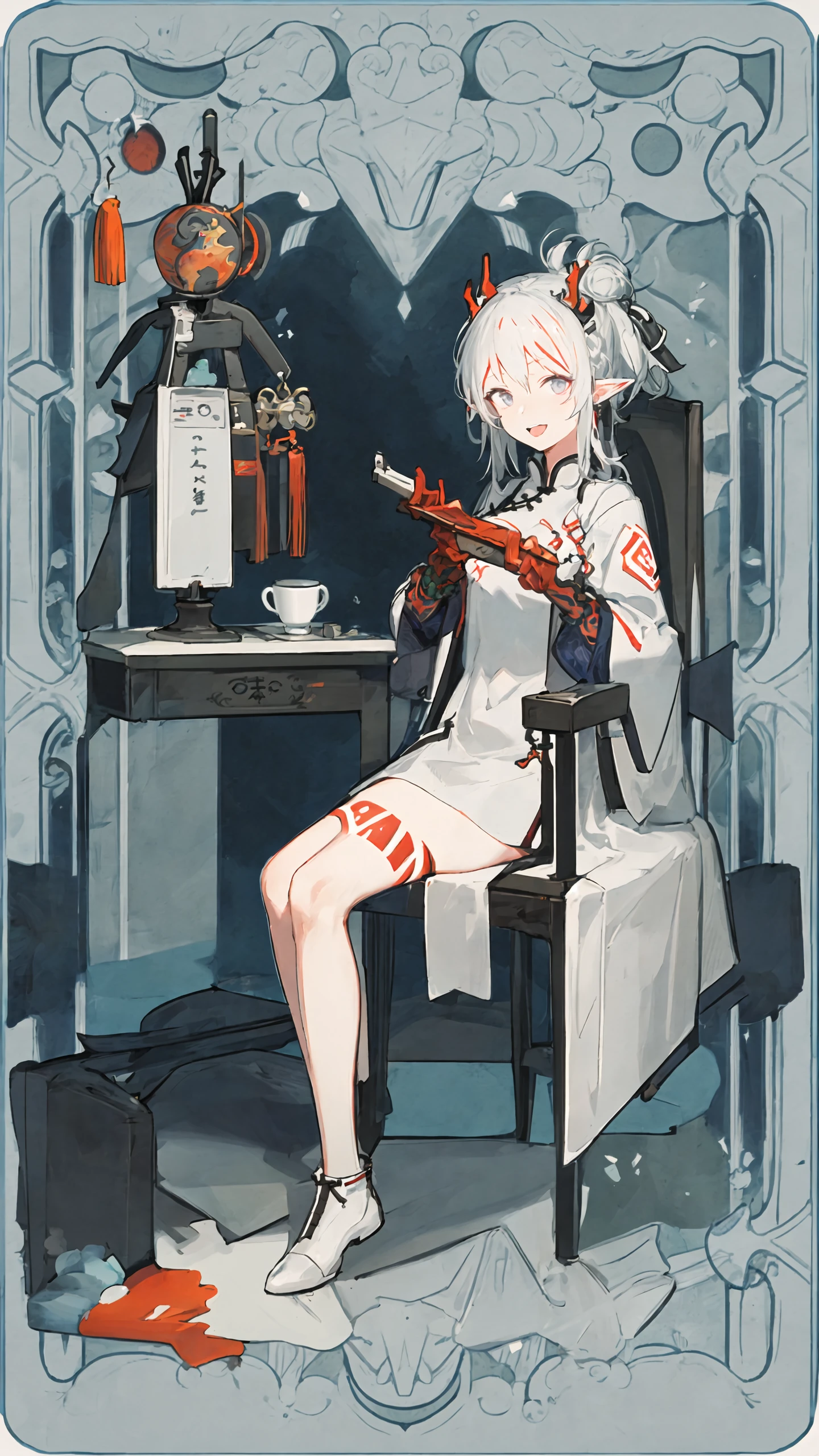 1girl,origen,cowboy shot,close mouth,sitting,chair, china dress,
<lora:animetarot:0.8>, <lora:ArknightsNian_20:1>