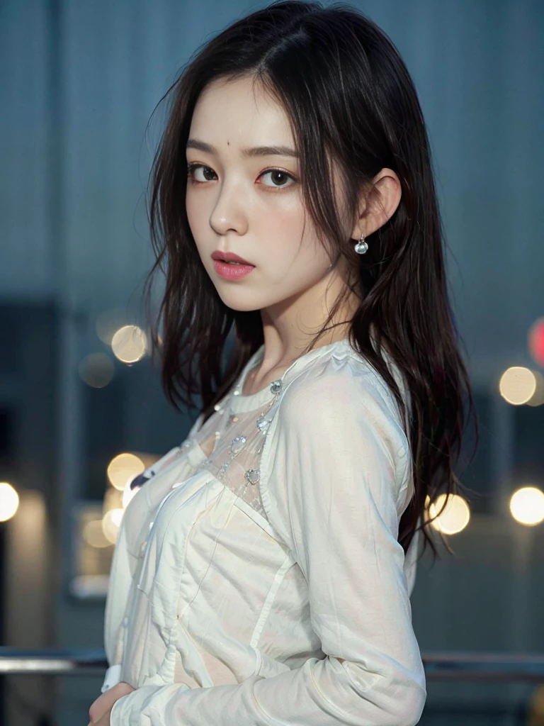 photorealistic, long_hair, realistic, solo, photorealistic, best quality, ultra high res, teeth, 1girl,
diamond stud earrings, long straight black hair, hazel eyes, serious expression, slender figure, wearing a black blazer and white blouse, standing against a city skyline at night
1girl,
beautiful, masterpiece, best quality, extremely detailed face, perfect lighting, 1girl, solo,
best quality, ultra high res, (photorealistic:1.4),
ultra detailed,
masterpiece, best quality, <lora:ireneV2:0.9>