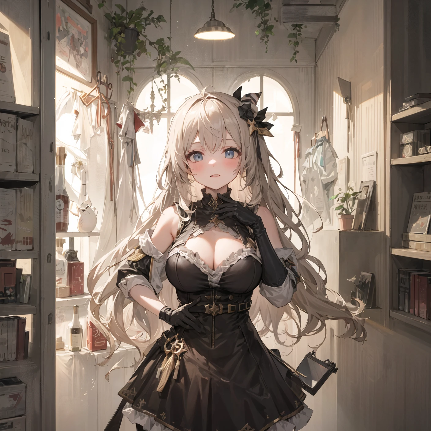 {{illustration}},{{{masterpiece}}},{{best quality}},{high resolution},((1 girl)), (long hair), ((huge_breasts)),upper body, hidden hands, hoop skirt, hair ornamen, gloves, (incredible absurdity), gilded frame,(detailed light),lighting, colorful, layered backgrounds, (gorgeous background), dynamic angle, reflected light, ray tracing, delicate background, (shine),