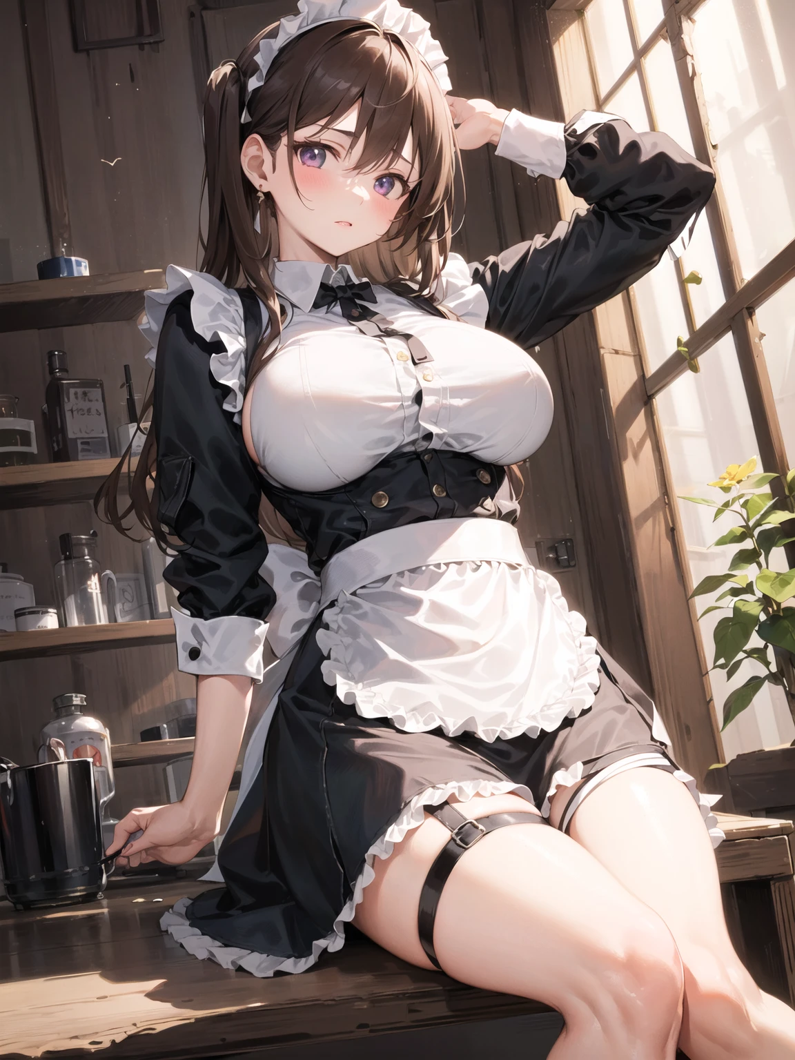 (Perfect Anatomy:1.2, Highest quality),(Maid leotard details:2.0),One Girl,alone,Long Hair:1.5, (Short sleeve, Thighs,Maid Cufflinks),,Hypno Lola, Hollow Eyes,(High heel lace-up boots:1.4),,Dark aura,Leotrad,,love for viewers,Look down,(at a research facility:1.8),(Fighting Pose:1.4),